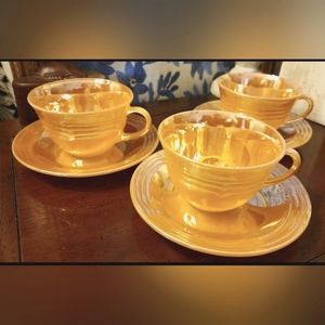 3 sets Vintage Fire King Peach Lustre Three Bands Cups & Saucers